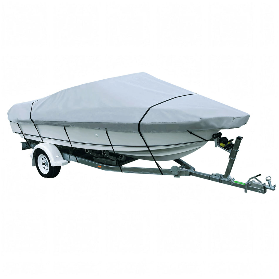 Telo copribarca universale Oceansouth grigio montato su barca open sul carrello, tessuto Atlas Canvas 220 g/m² | Onautica