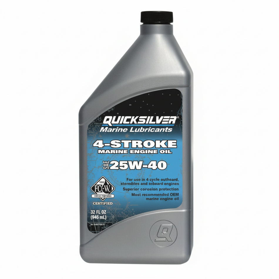 Olio motore Quicksilver® 4 Tempi SAE 25W-40 per motori entrobordo ed entrofuoribordo, diesel e benzina. 1 lt.