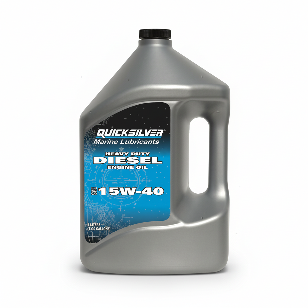Olio motore Quicksilver® Diesel multigrado SAE 15W-40, formulato per motori marini da lavoro, offre protezione contro depositi carboniosi e gasolio di scarsa qualità.