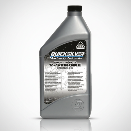 Olio miscela Quicksilver® Premium Plus TC-W3 per motori fuoribordo 2 tempi, formulato per condizioni estreme e alta potenza.