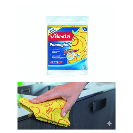 Panni microfibra Vileda Pannogiallo gialli 3 pz, con tecnologia Odor Stop, in confezione trasparente | Onautica