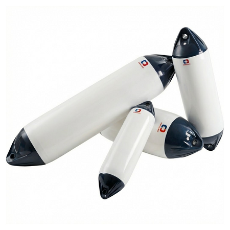 Parabordo nautico serie Heavy Duty in PVC morbido bianco con testa blu, resistente e durevole.