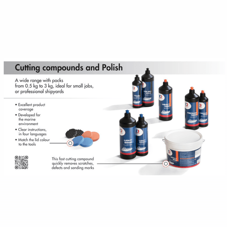 Pasta abrasiva mordente Heavy Cut 1000, 1 kg. Ideale per gelcoat ossidati/ingialliti, con capacità abrasiva e alto livello di lucentezza (dopo P1000).