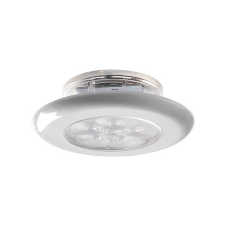 Plafoniera LED nautica bianca IP67 con ghiera per montaggio esterno o a incasso, luce calda diffusa. senza cover
