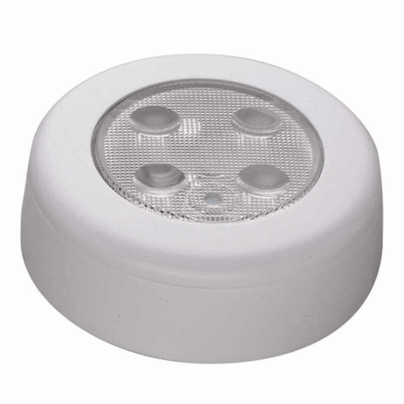 Plafoniera LED rotonda bianca con lente a pressione per accensione on/off, ideale come luce di cortesia.