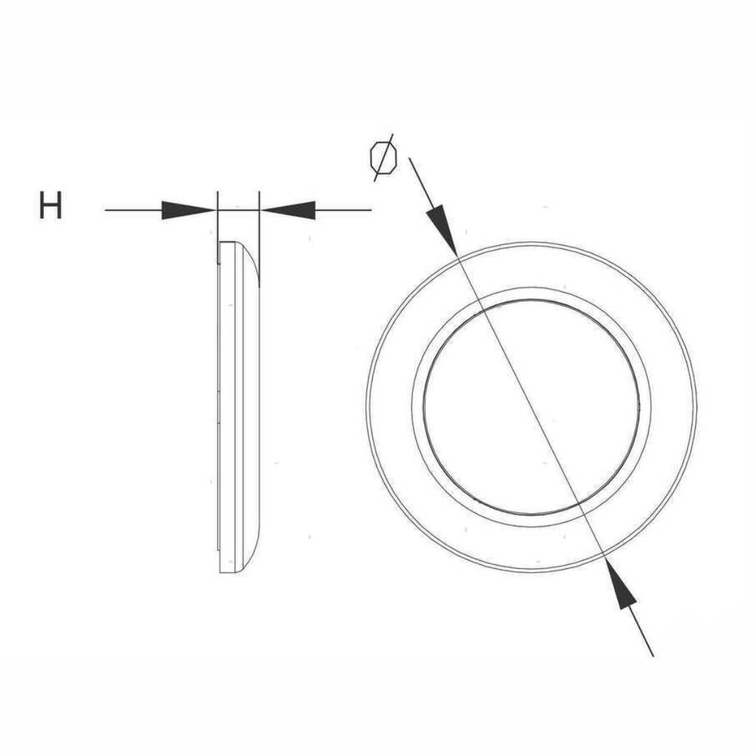 Plafoniera LED rotonda bianca con lente a pressione per accensione on/off, ideale come luce di cortesia. misure
