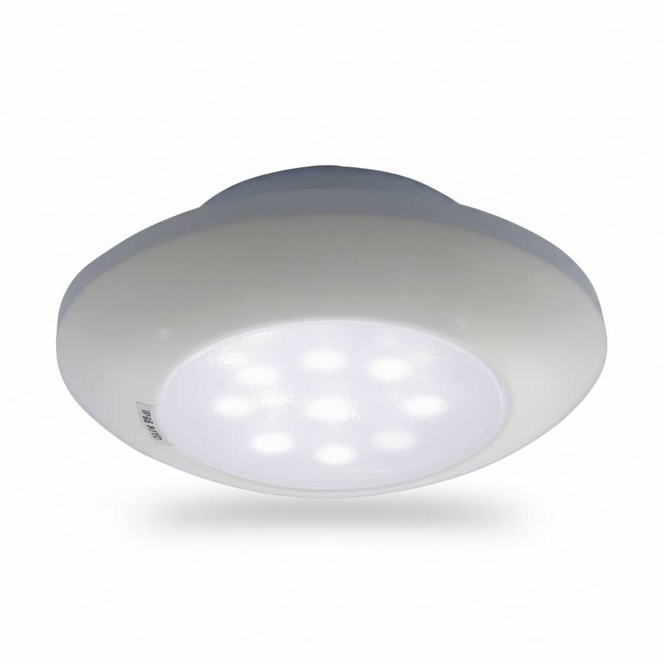 Plafoniera LED stagna da incasso IP65, corpo in ABS bianco, 9 LED a luce fredda.