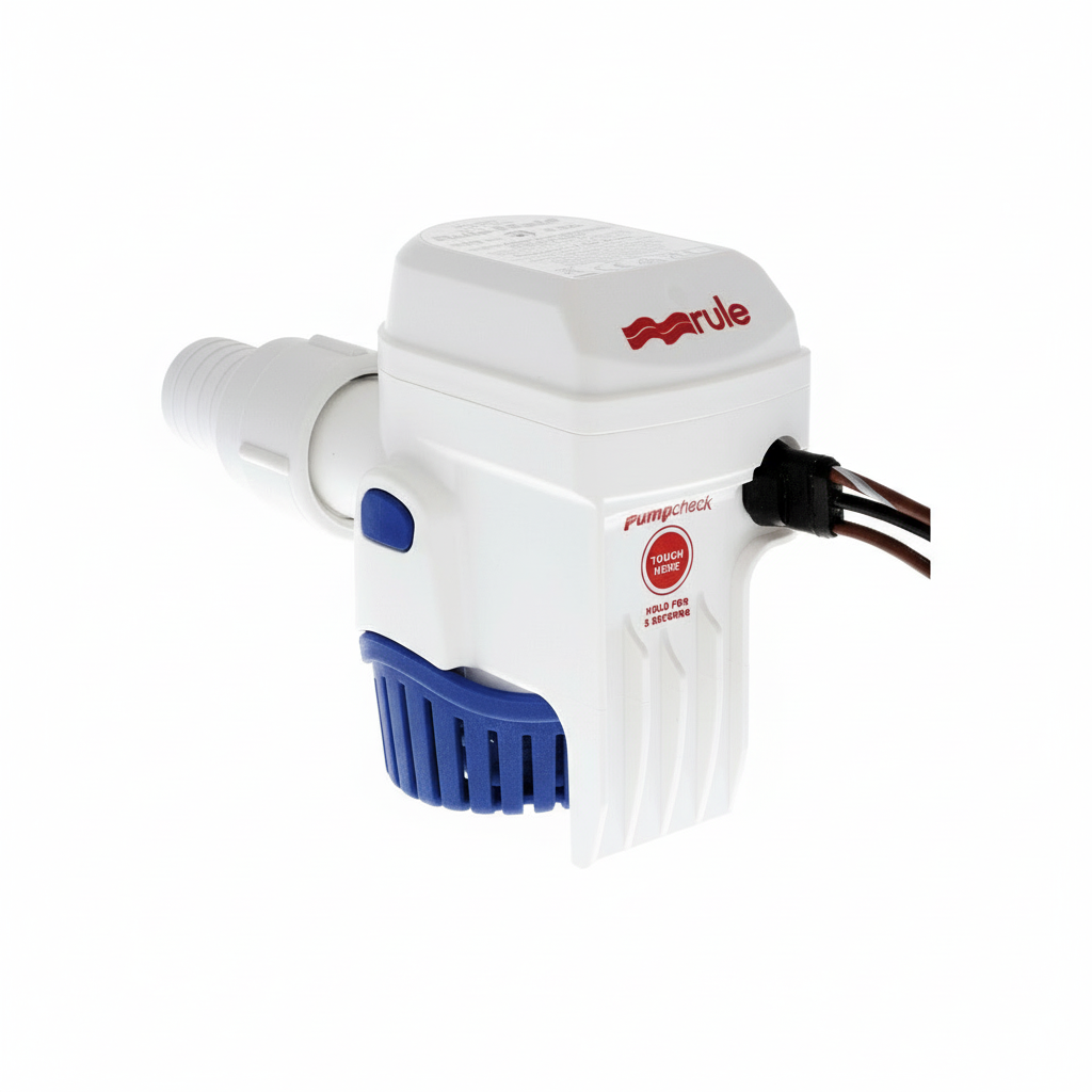 Pompa di sentina RULE Mate con sensore elettronico integrato. Modello automatico, ecologico, in grado di rilevare l'olio nell'acqua. dietro