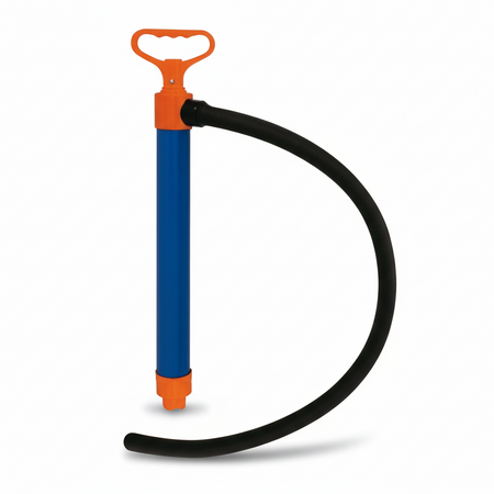 Pompa di sentina manuale a stantuffo portatile, ideale per emergenze su barche e gommoni, completa di tubo di scarico.