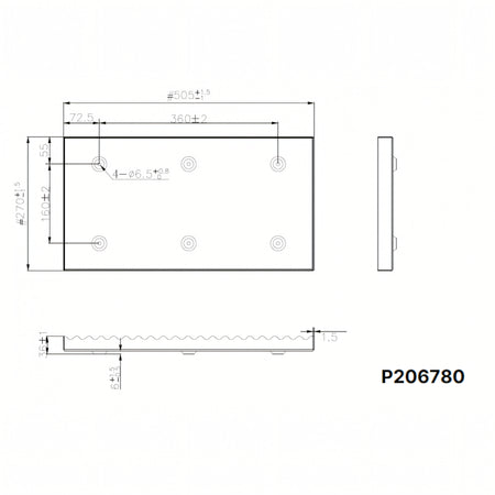 Disegno tecnico porta batteria Crosseven P206780 dimensioni 505x270mm