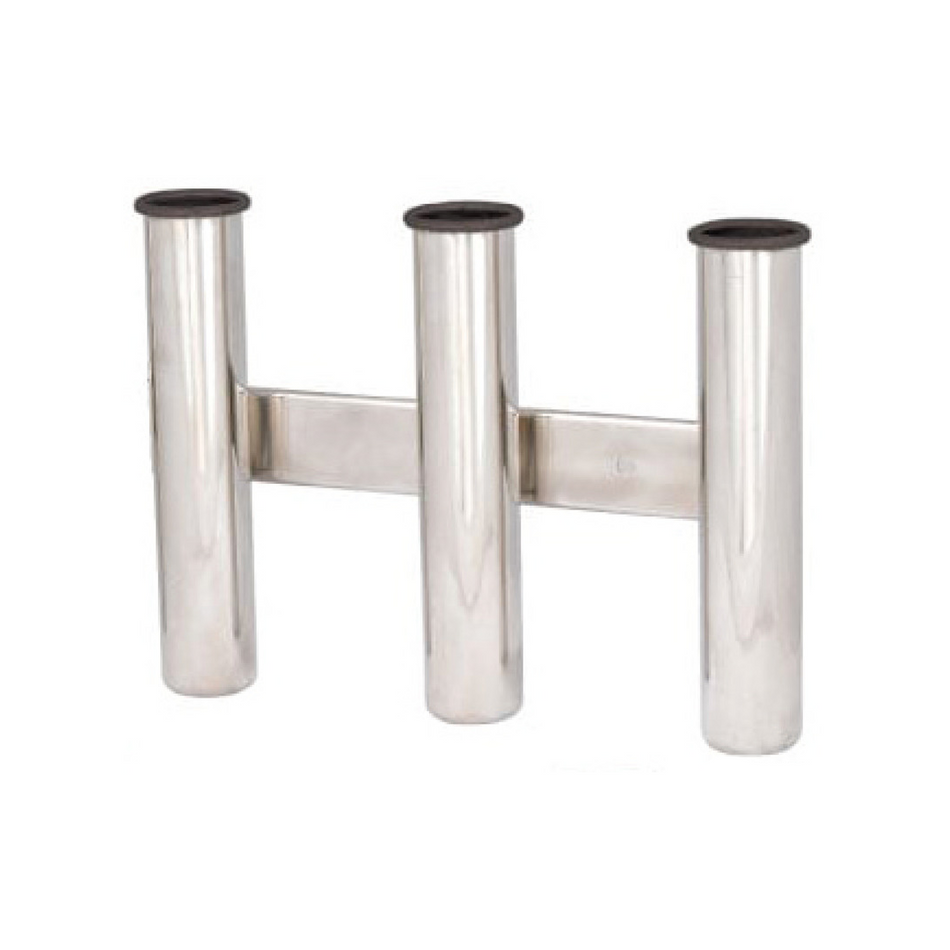 Portacanna multiplo da parete in acciaio inox AISI 316 lucidato a specchio, disponibile in versione per 3 canne.