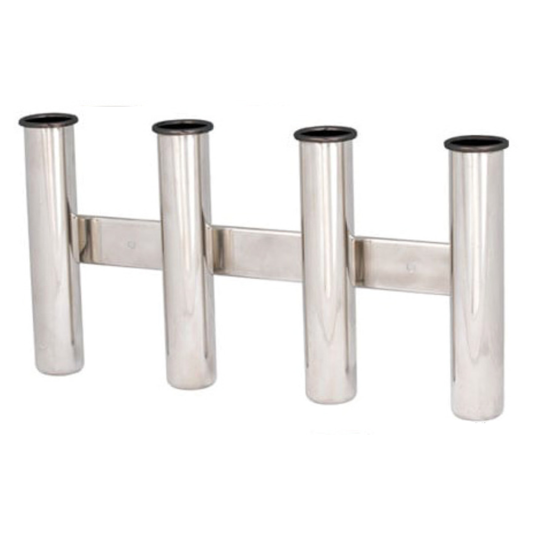 Portacanna multiplo da parete in acciaio inox AISI 316 lucidato a specchio, disponibile in versione per 4 canne.
