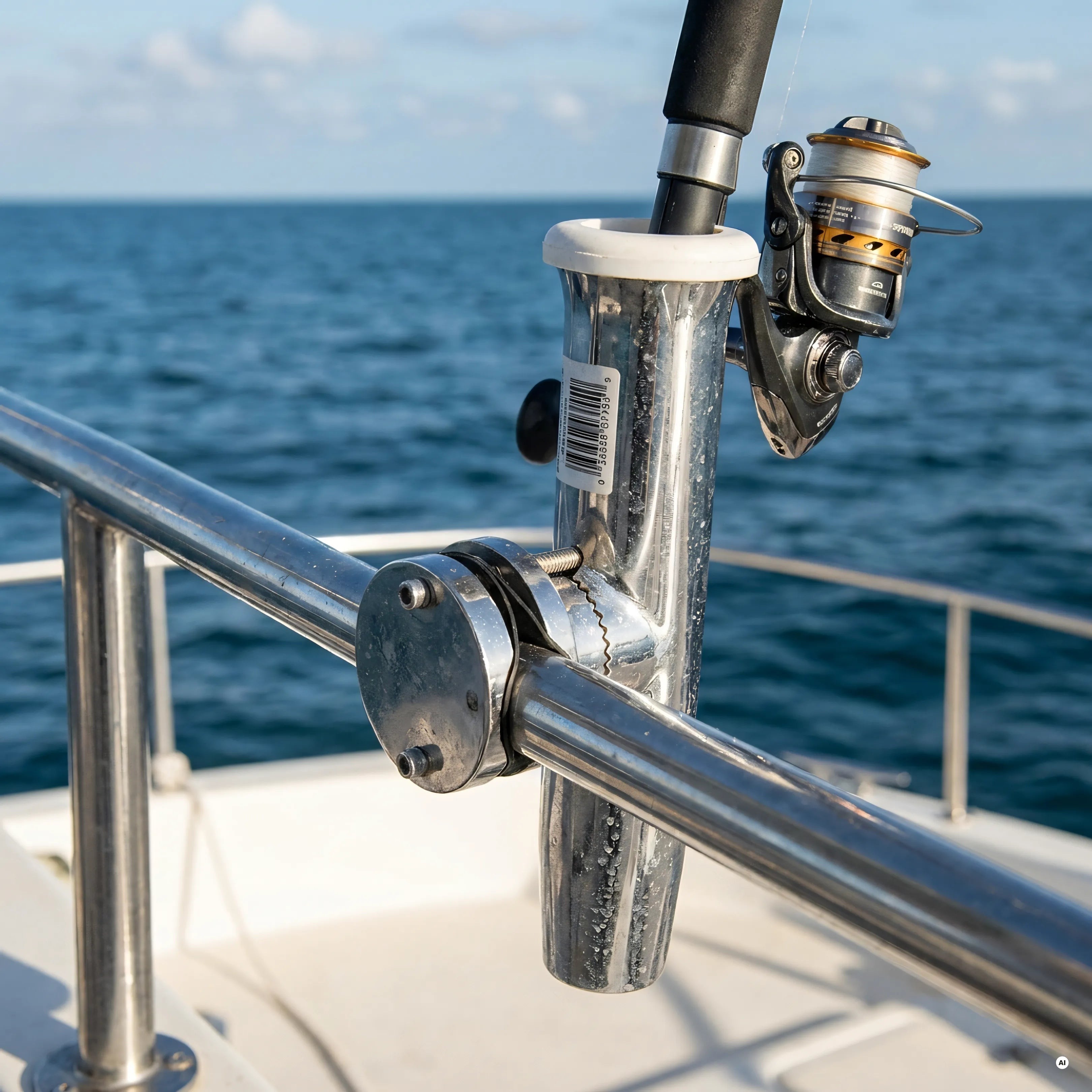 portacanne orientabile inox morsetto — in uso a bordo