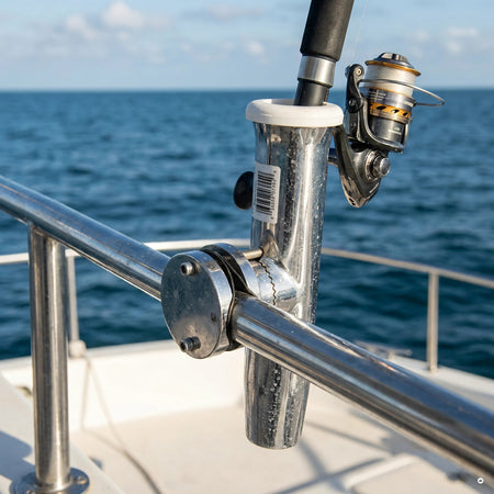 portacanne orientabile inox morsetto — in uso a bordo