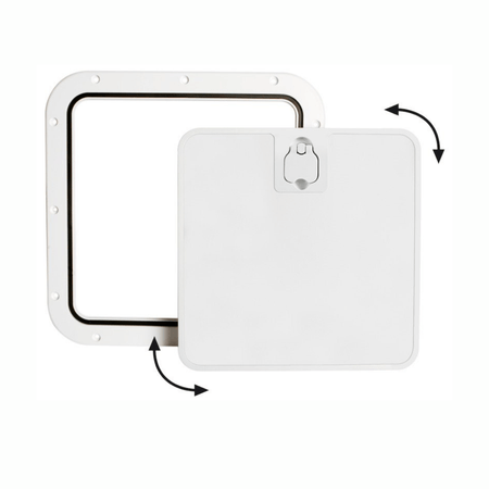 Portello d'ispezione nautico bianco 375x375 mm con coperchio completamente estraibile a baionetta.
