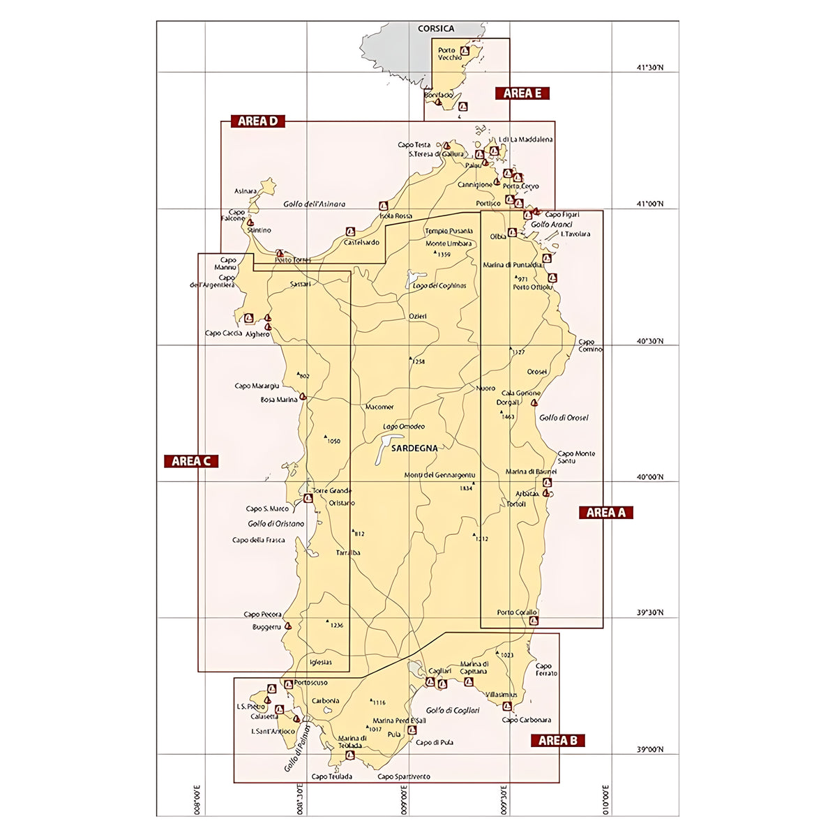 Portolano cartografico Sardegna e Bocche di Bonifacio 2026 con mappa aree nautiche A B C D E | Onautica