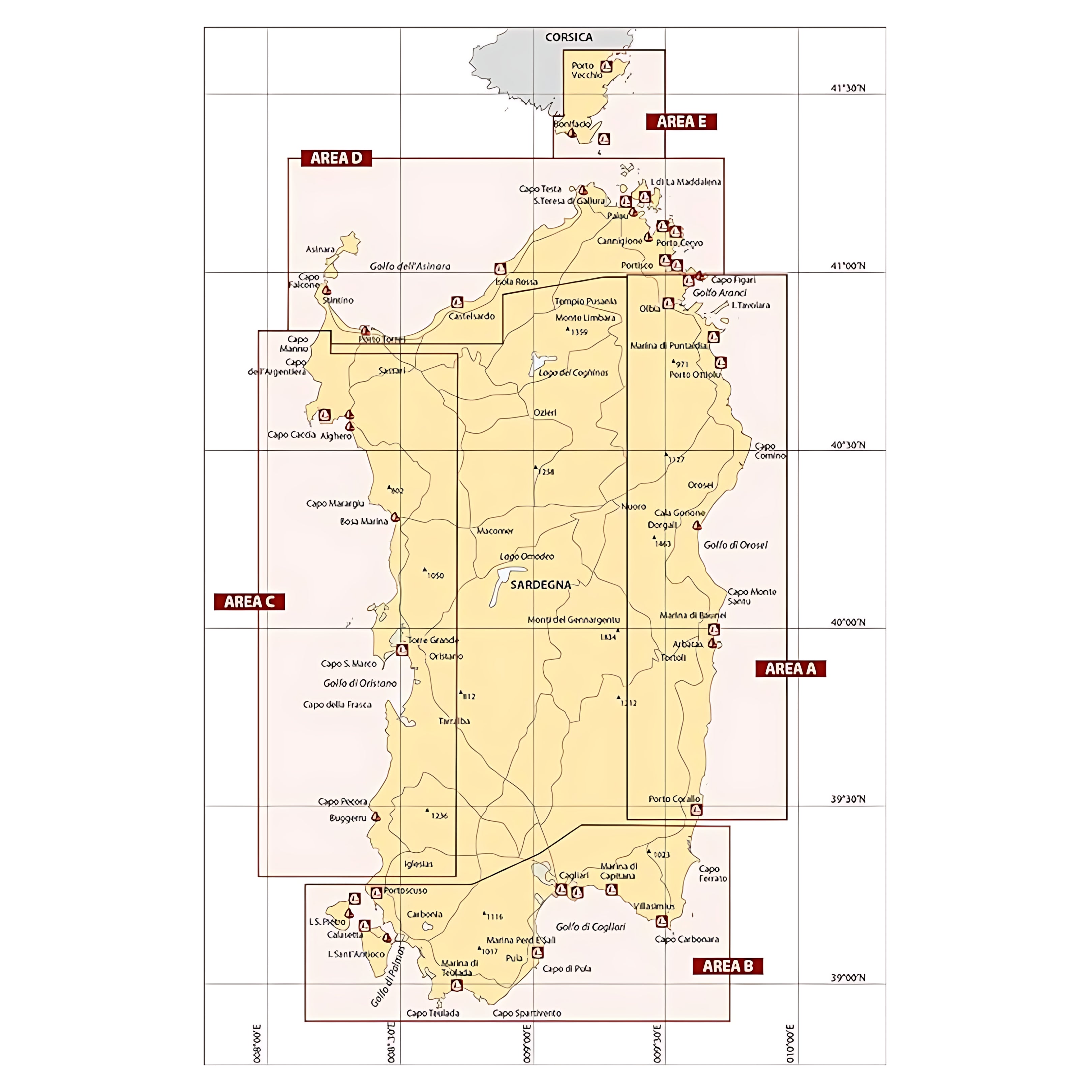Portolano cartografico Sardegna e Bocche di Bonifacio 2026 con mappa aree nautiche A B C D E | Onautica