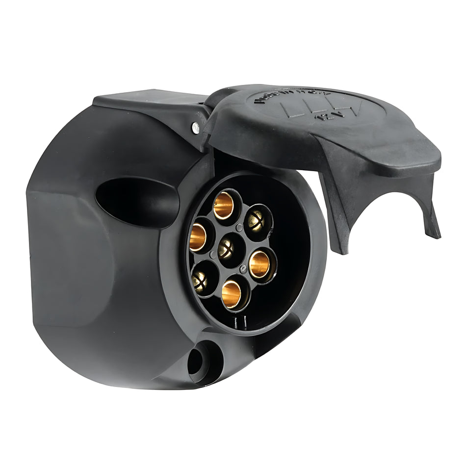 Presa 7 poli per rimorchi 12V corpo in ABS nero con contatti interni in ottone inossidabile