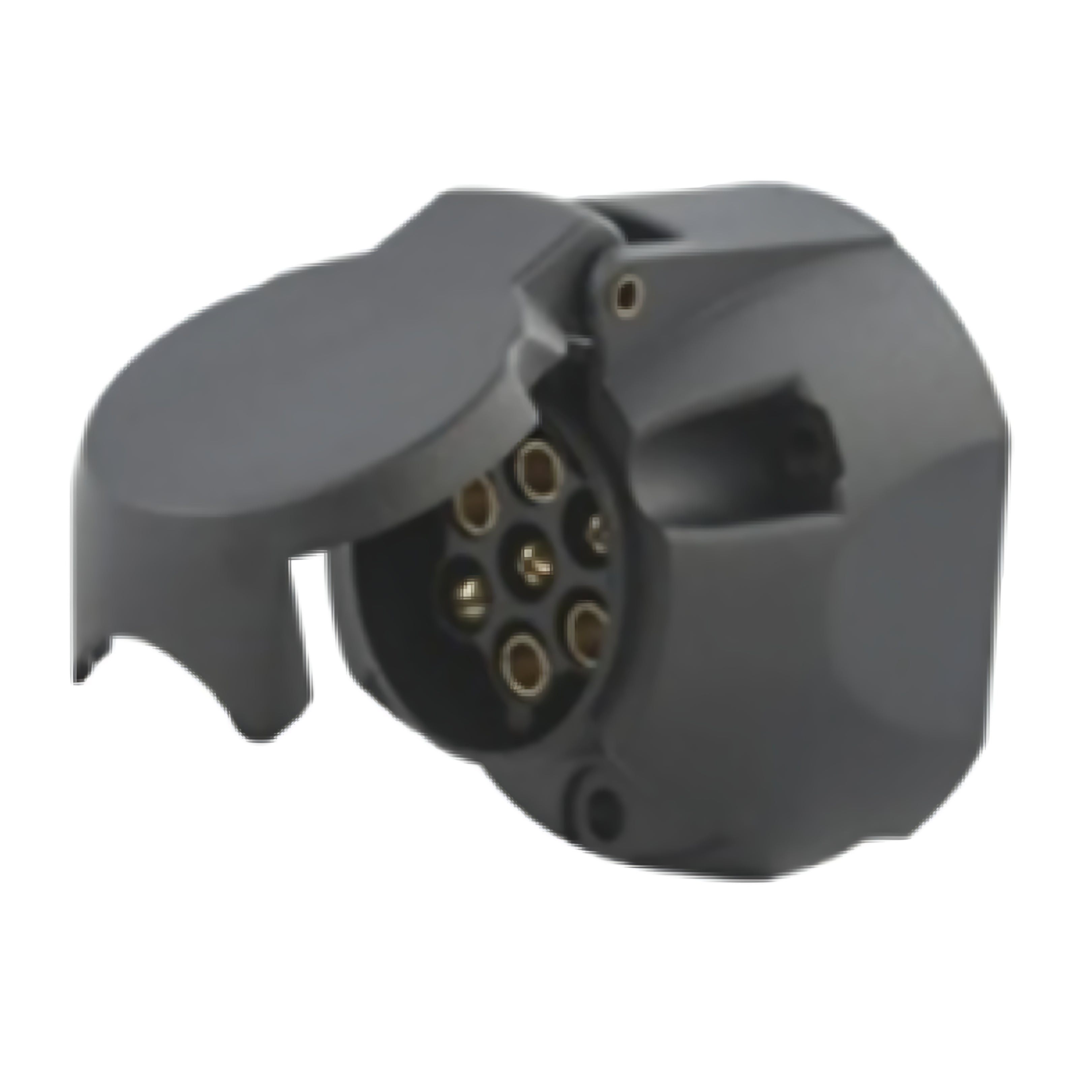 Presa 7 poli per rimorchi 12V corpo in ABS nero con contatti interni in ottone inossidabile