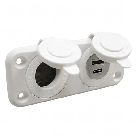 Presa Osculati accendisigari USB-A USB-C bianca da incasso 12/24V con coperchi a baionetta