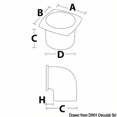 Presa d'aria a 90° con collare ABS disegno tecnico dimensioni