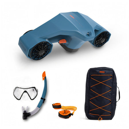 Sea Scooter Jobe Infinity Pro blu con maschera boccaglio leash e borsa di trasporto