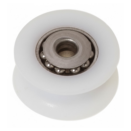 Puleggia per bozzello in Delrin con cuscinetti a sfera e calotte in acciaio inox.