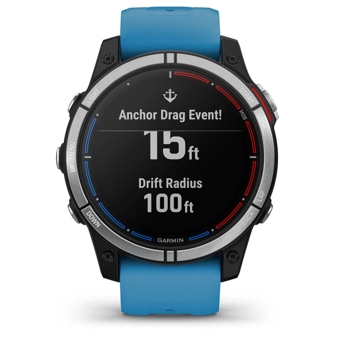 Orologio GPS nautico Garmin Quatix 7 con cinturino blu, schermo allarme anchor drag 15ft su 100ft | Onautica