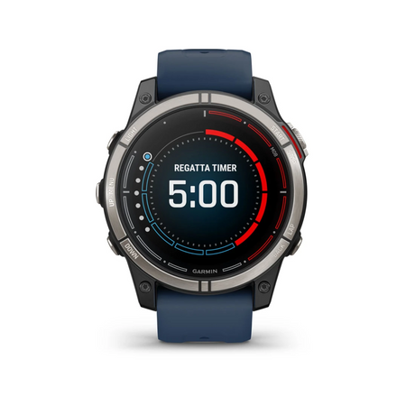 Orologio GPS nautico Garmin Quatix 7 Pro con timer regata, cassa titanio e cinturino blu navy | Onautica