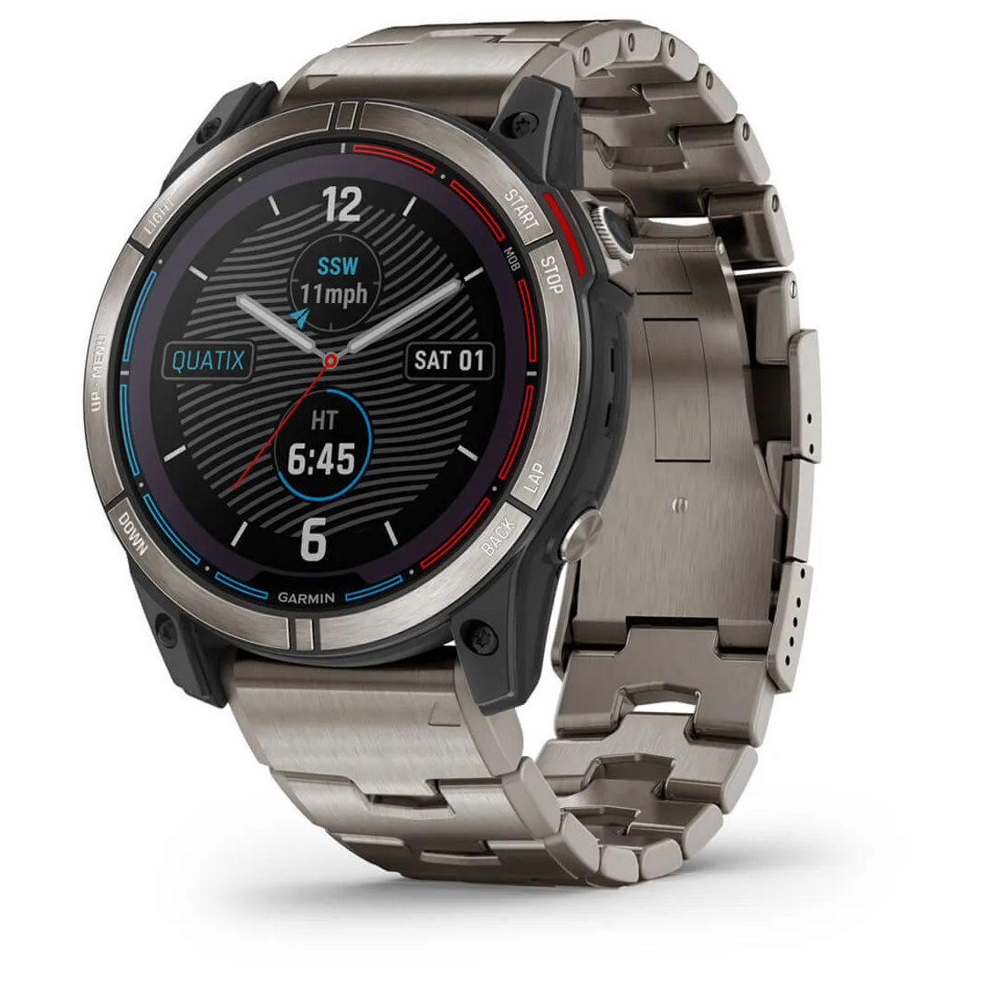 Orologio smartwatch Garmin Quatix 7X Solar, cassa e bracciale in titanio grigio, quadrante nero con funzioni nautiche | Onautica