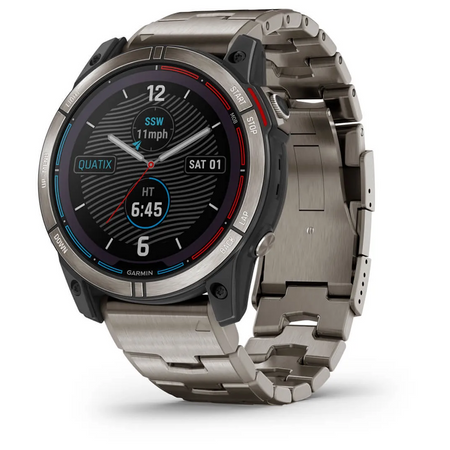 Orologio smartwatch Garmin Quatix 7X Solar, cassa e bracciale in titanio grigio, quadrante nero con funzioni nautiche | Onautica