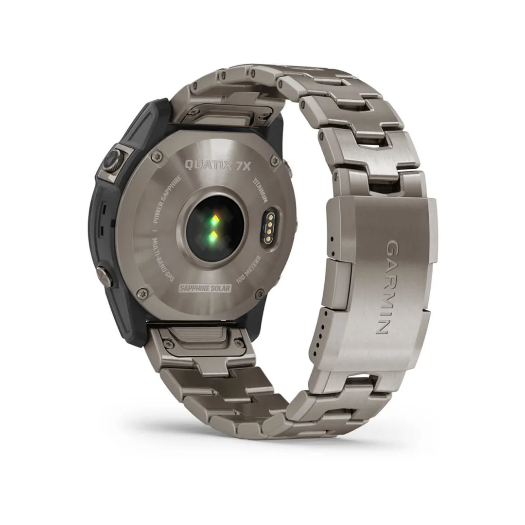 Retro orologio Garmin Quatix 7X Solar, cassa titanio con sensore ottico, cinturino metallico color grafite | Onautica
