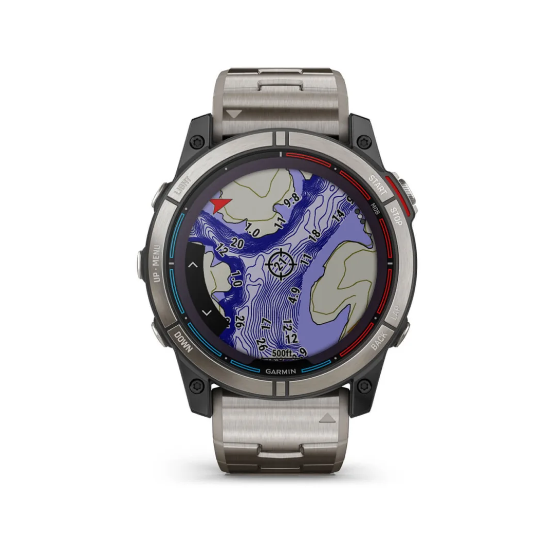 Orologio GPS nautico Garmin Quatix 7X Solar, cinturino titanio, display mappa batimetrica a colori | Onautica