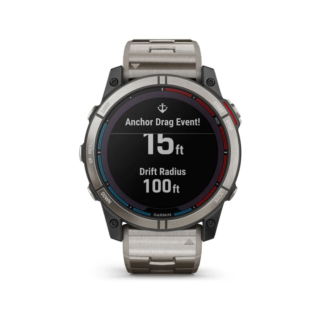 Orologio Garmin Quatix 7X Solar in titanio con cinturino metallo, display allarme Anchor Drag e deriva 100ft | Onautica