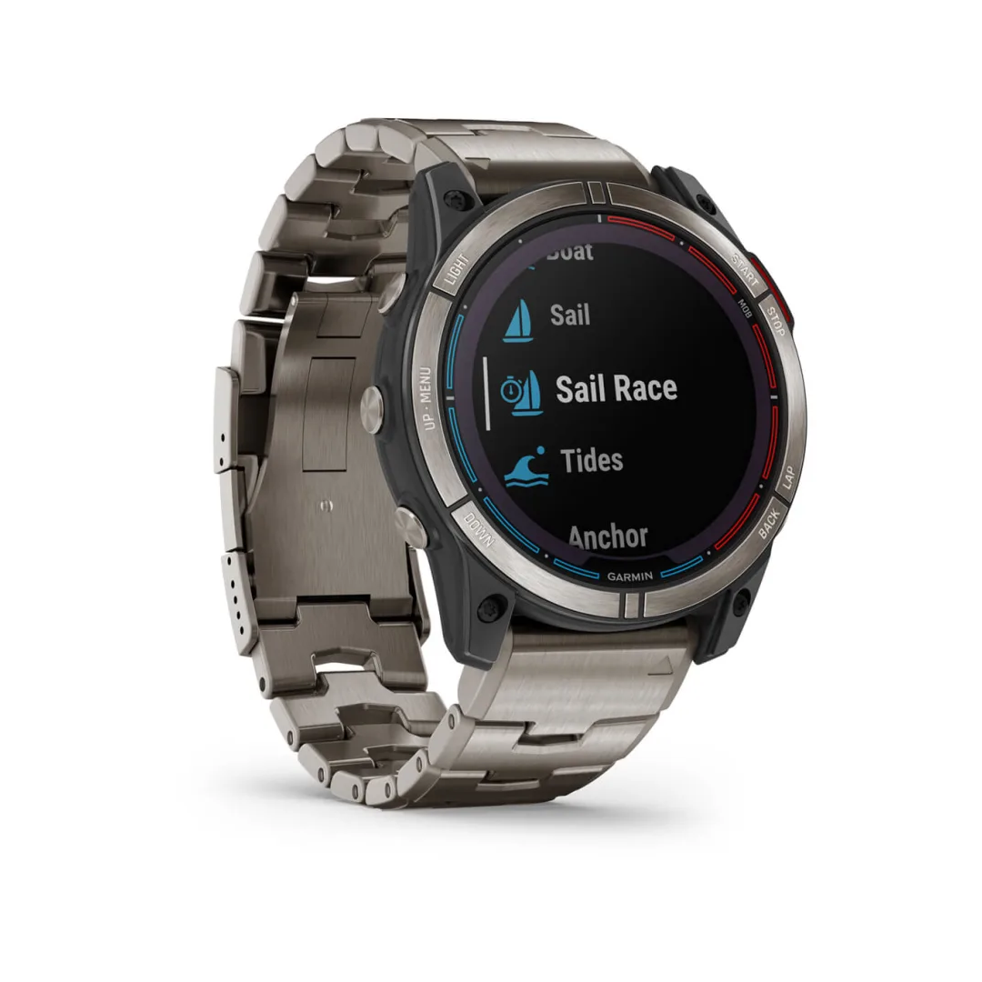 Orologio GPS Garmin Quatix 7X Solar con bracciale in titanio, display menu nautico Sail Race e Tides | Onautica