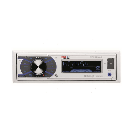 Autoradio marina Boss MR632UAB con frontalino estraibile, ingressi USB/SD e Bluetooth integrato.