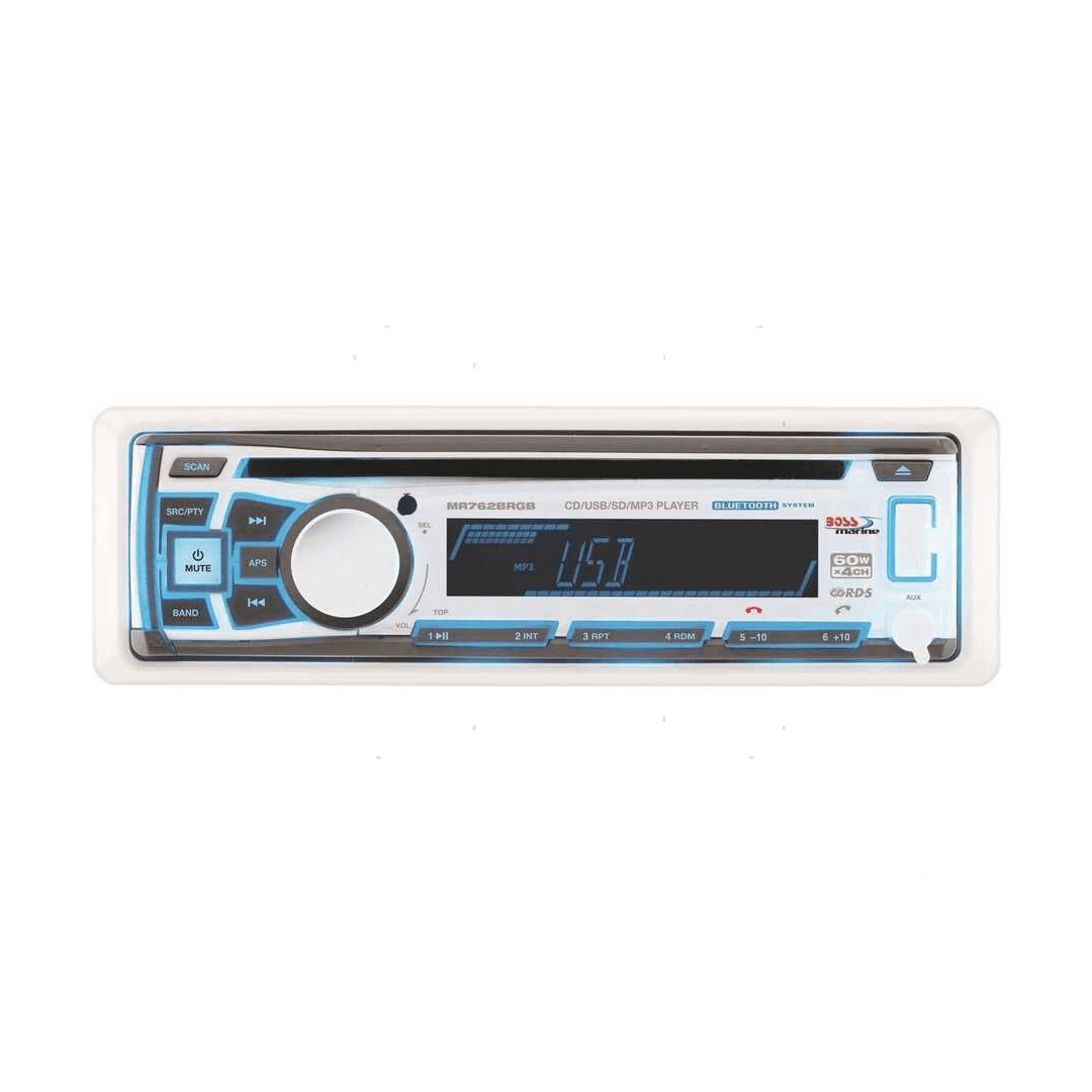 Autoradio marina Boss MR762BRGB con lettore CD, Bluetooth e illuminazione tasti multicolore a 7 varianti.
