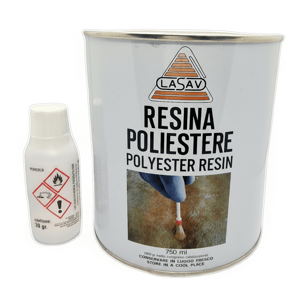 Resina poliestere Lasav 750ml in barattolo metallico bianco con flacone catalizzatore 30gr | Onautica
