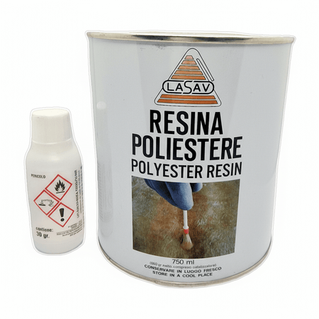 Resina poliestere Lasav 750ml in barattolo metallico bianco con flacone catalizzatore 30gr | Onautica