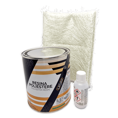 Kit resina poliestere LASAV 750ml con catalizzatore e lana di vetro bianca 300gr/mq | Onautica