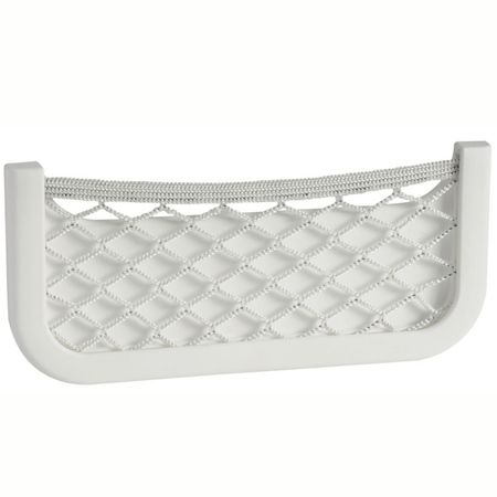 Rete portaoggetti elastica in nylon con cornice in ABS bianco per organizzazione spazi in barca. slim