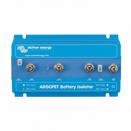 Ripartitore di carica Argofet VICTRON Energy con tecnologia FET, disponibile per 2 o 3 batterie, caduta di tensione minima.