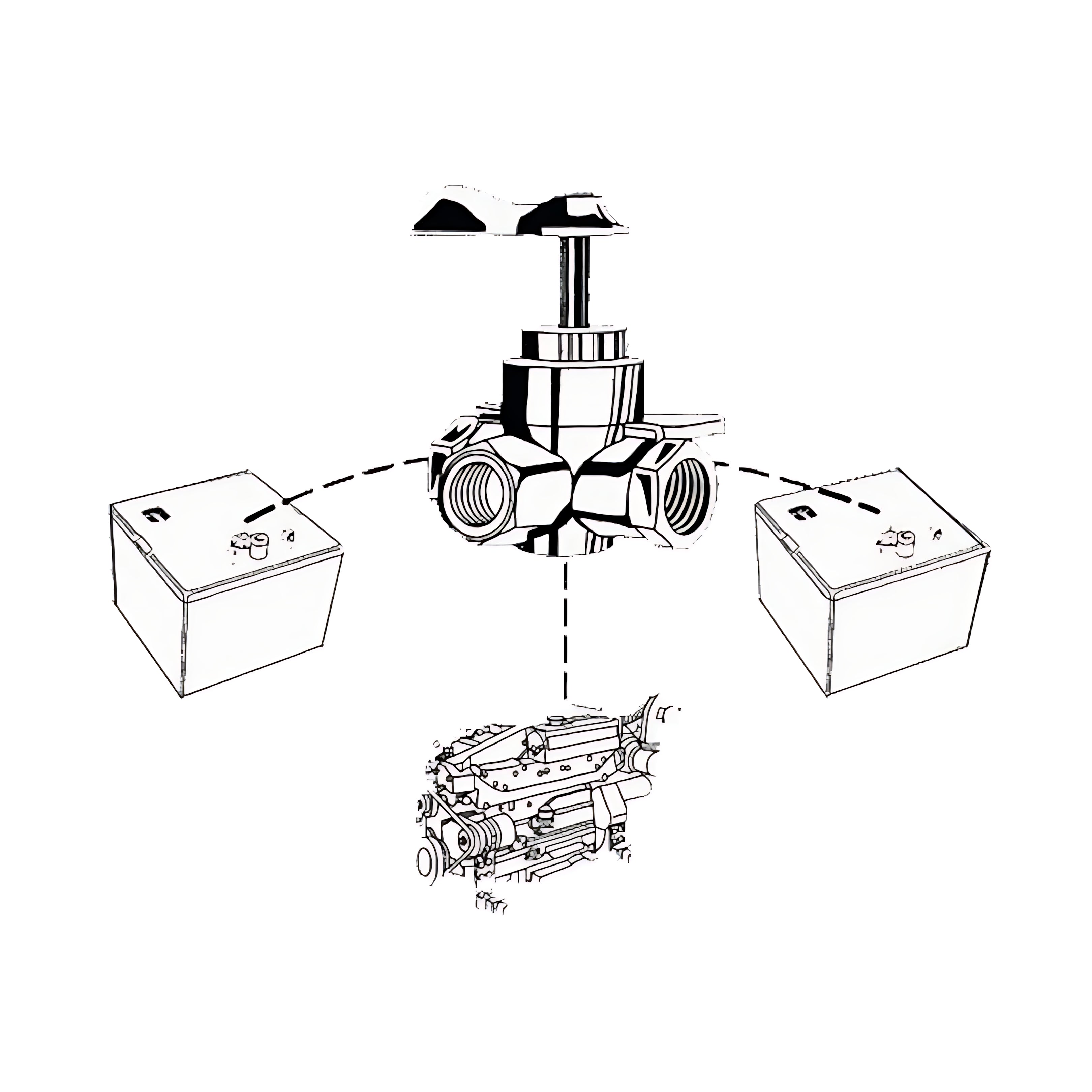Rubinetto nautico a 3 vie per carburante in ottone stampato con flangia di fissaggio. Disponibile con filettature da 1/4 e 3/8 NPT.