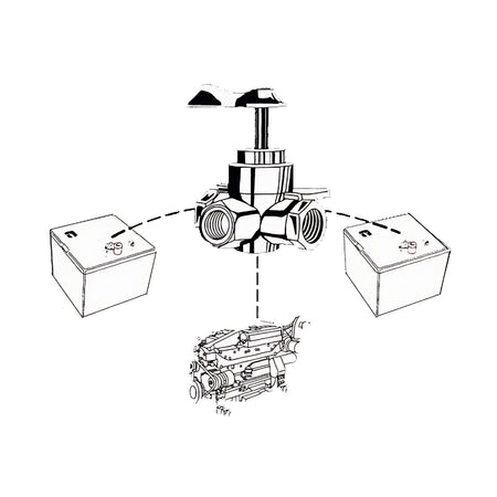 Rubinetto nautico a 3 vie per carburante in ottone stampato con flangia di fissaggio. Disponibile con filettature da 1/4 e 3/8 NPT.