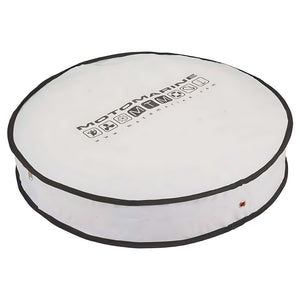 Sacca nautica porta salvagente anulare di colore bianco, realizzata in poliestere imbottito con interno in PVC. Diametro 680 mm, adatta per anulari da 600 mm.