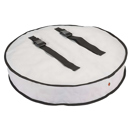 Sacca nautica porta salvagente anulare di colore bianco, realizzata in poliestere imbottito con interno in PVC. Diametro 680 mm, adatta per anulari da 600 mm.