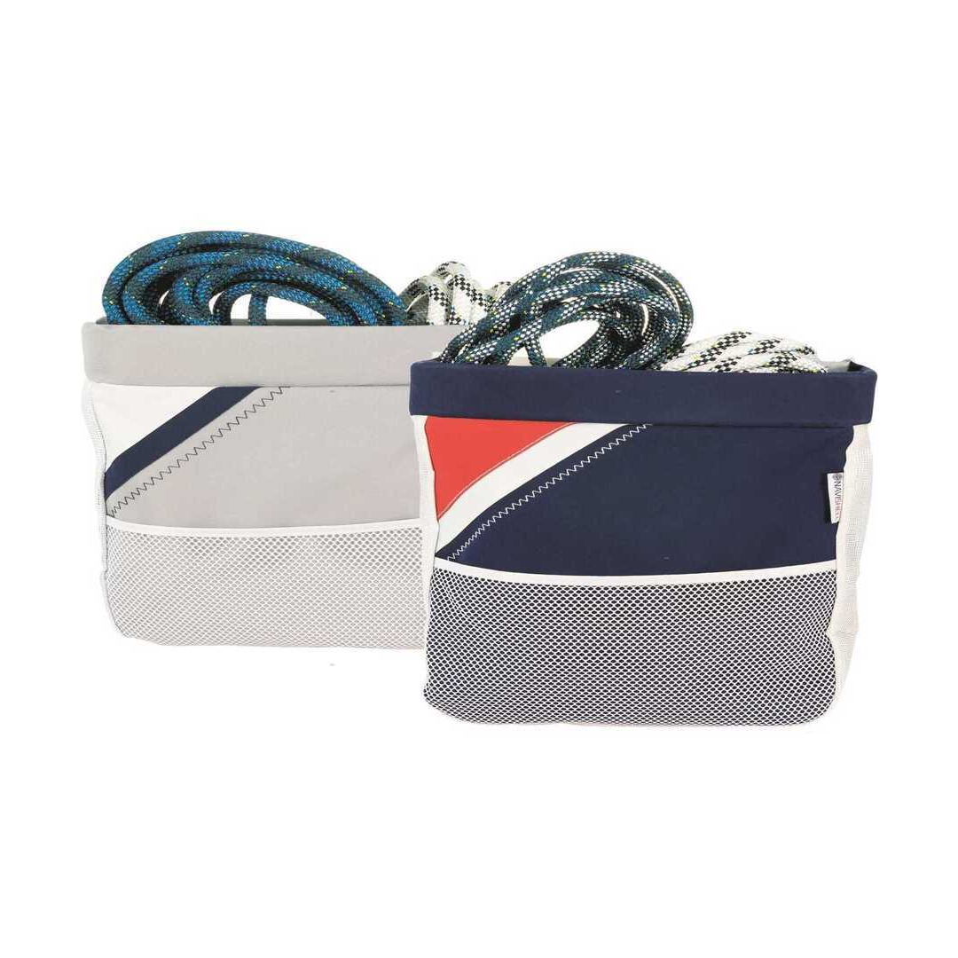 Sacca portaoggetti grande Navishell in tessuto acrilico con tasca frontale a rete e ventose.