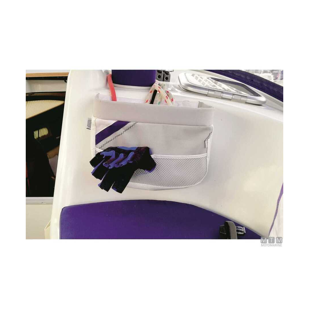 Sacca portaoggetti grande Navishell in tessuto acrilico con tasca frontale a rete e ventose.