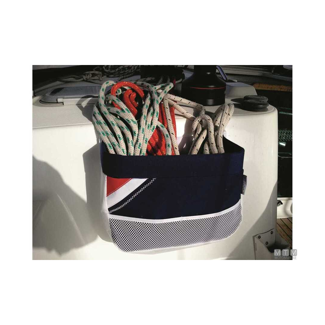 Sacca portaoggetti grande Navishell in tessuto acrilico con tasca frontale a rete e ventose.