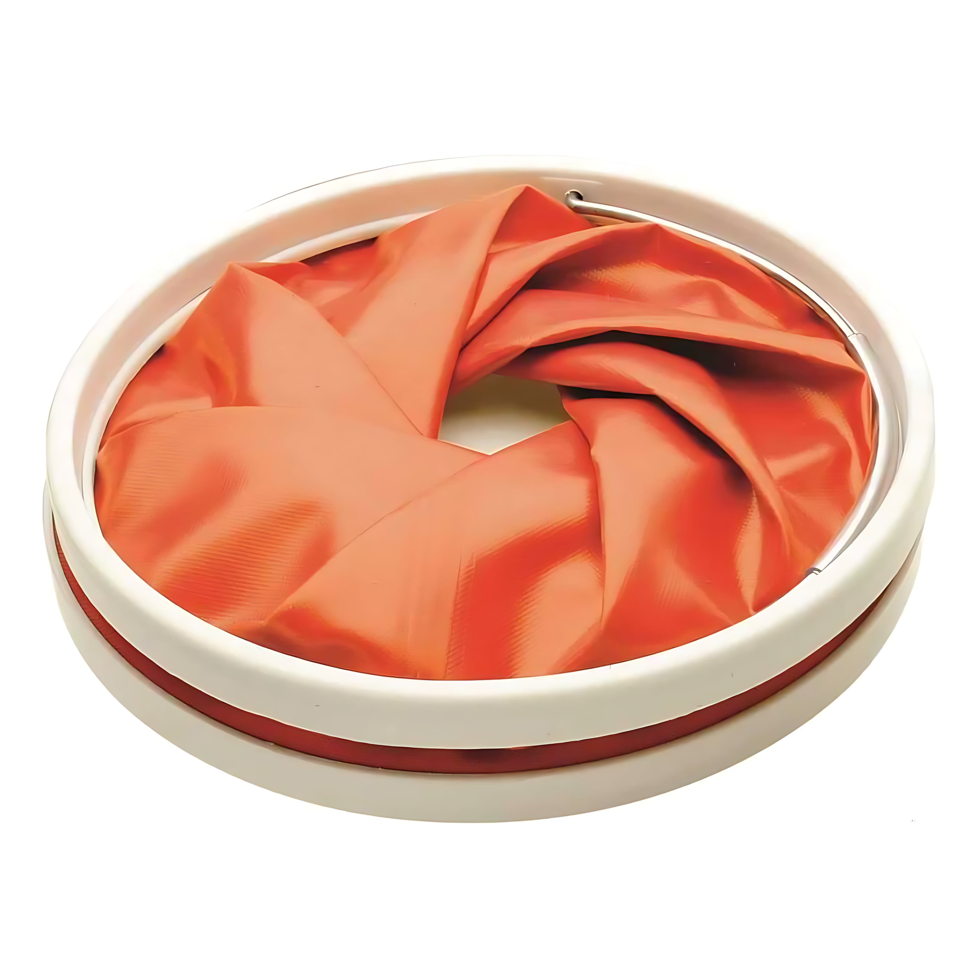 Secchio pop-up pieghevole per uso nautico in poliestere impermeabile arancio, manico in acciaio inox, capacità 11 litri.